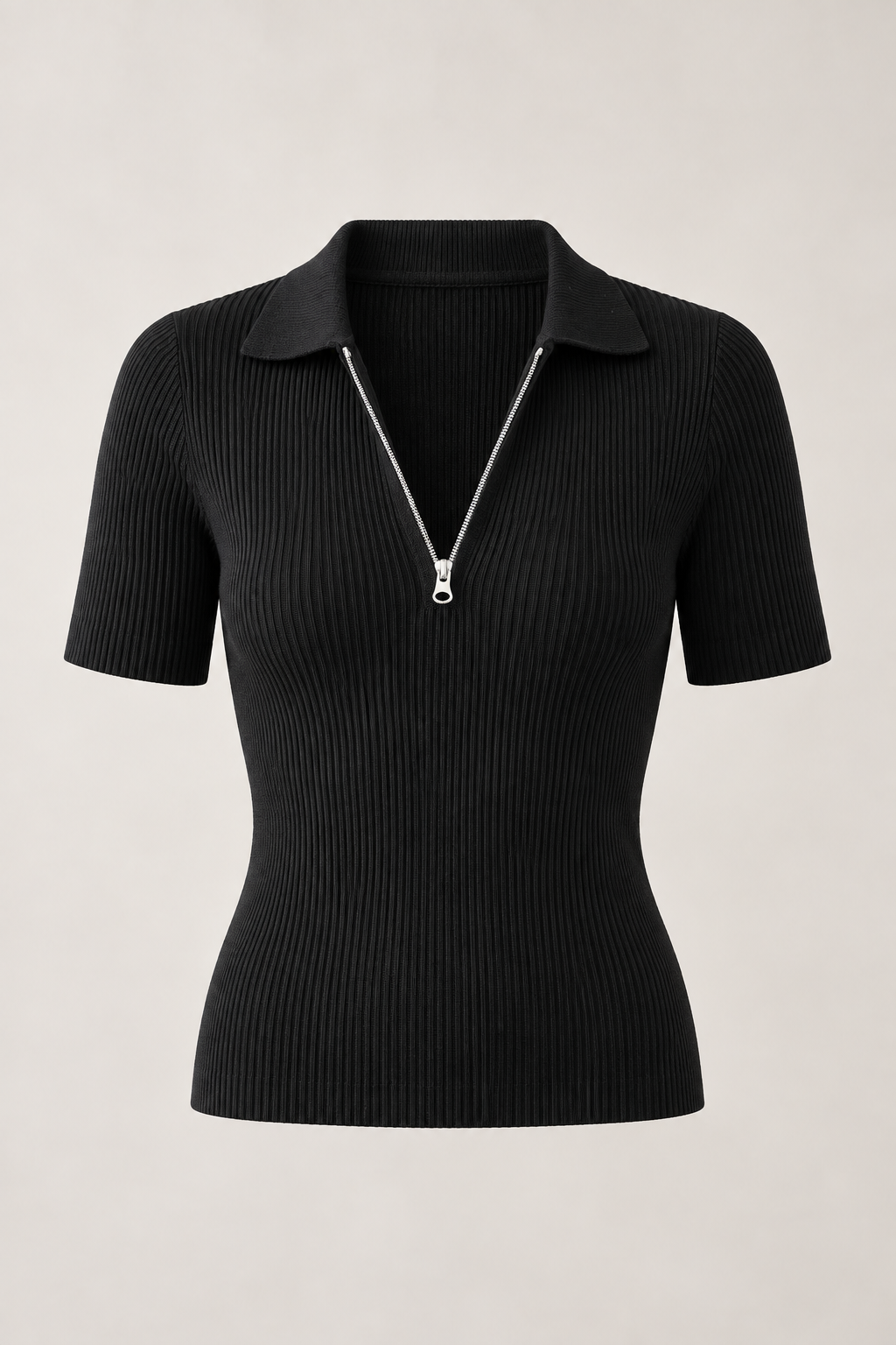 Fermuarlı Polo Yaka Triko Bluz
