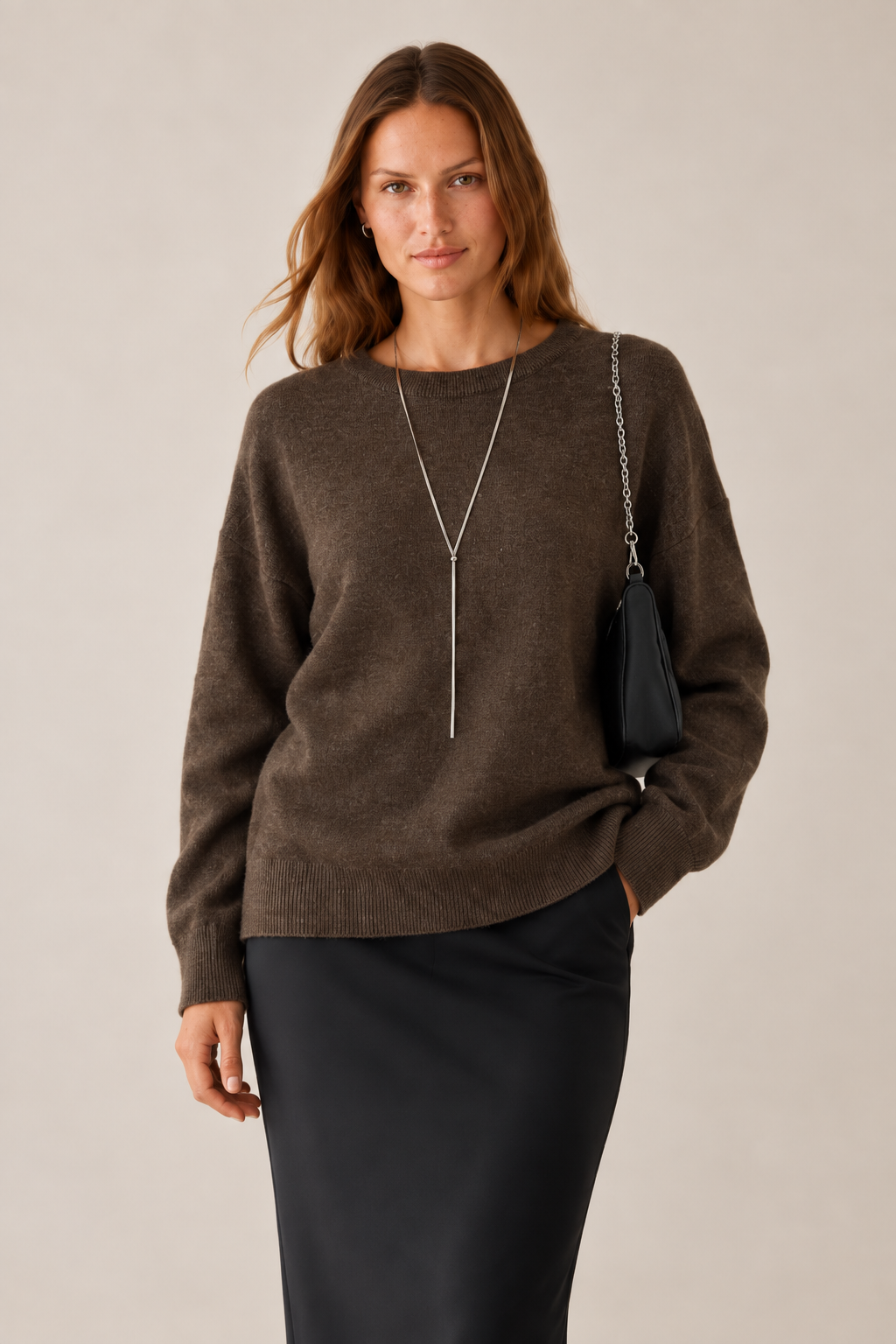 Bisiklet Yaka Basic Oversize Kazak