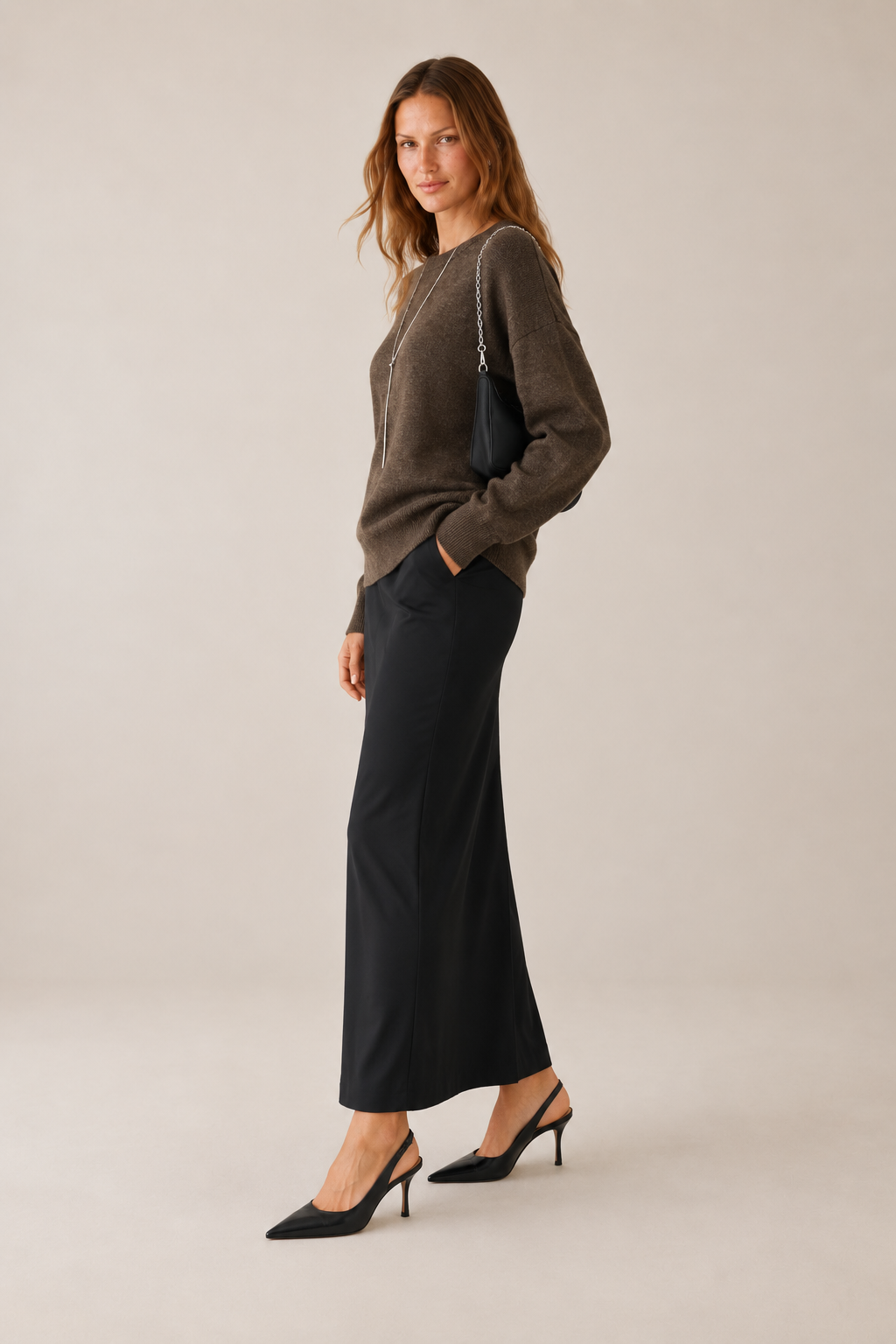 Bisiklet Yaka Basic Oversize Kazak