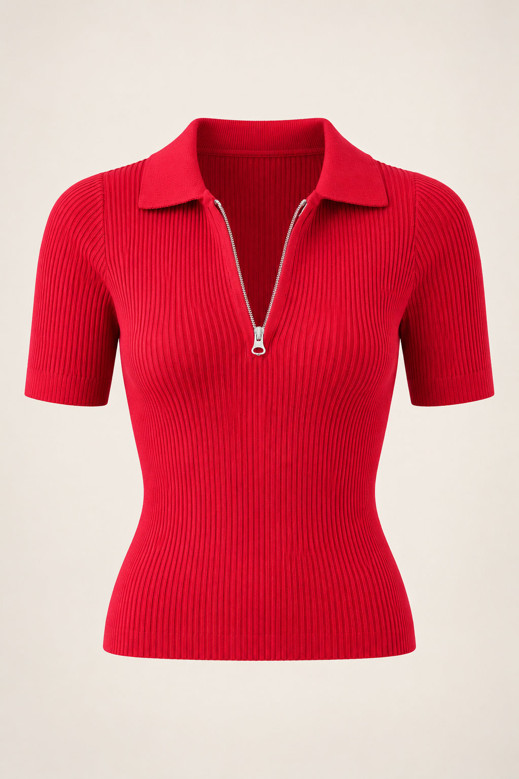 Fermuarlı Polo Yaka Triko Bluz