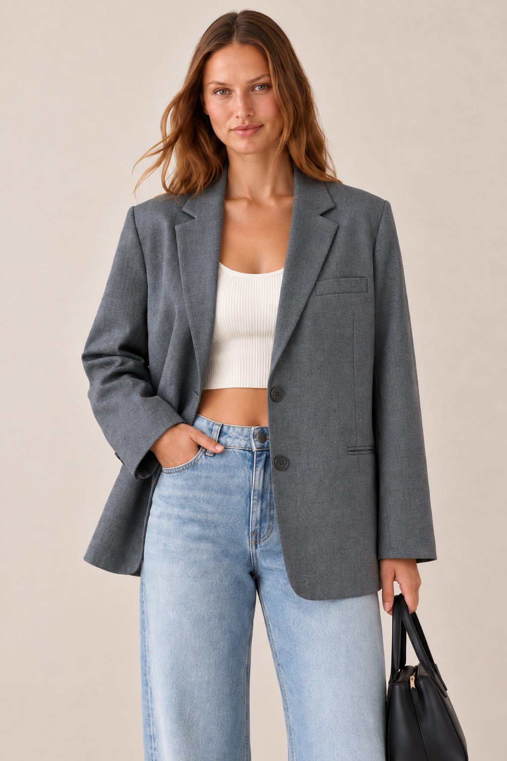 Kadın Acı Kahve Kruvaze Yaka Çift Düğmeli Blazer Ceket
