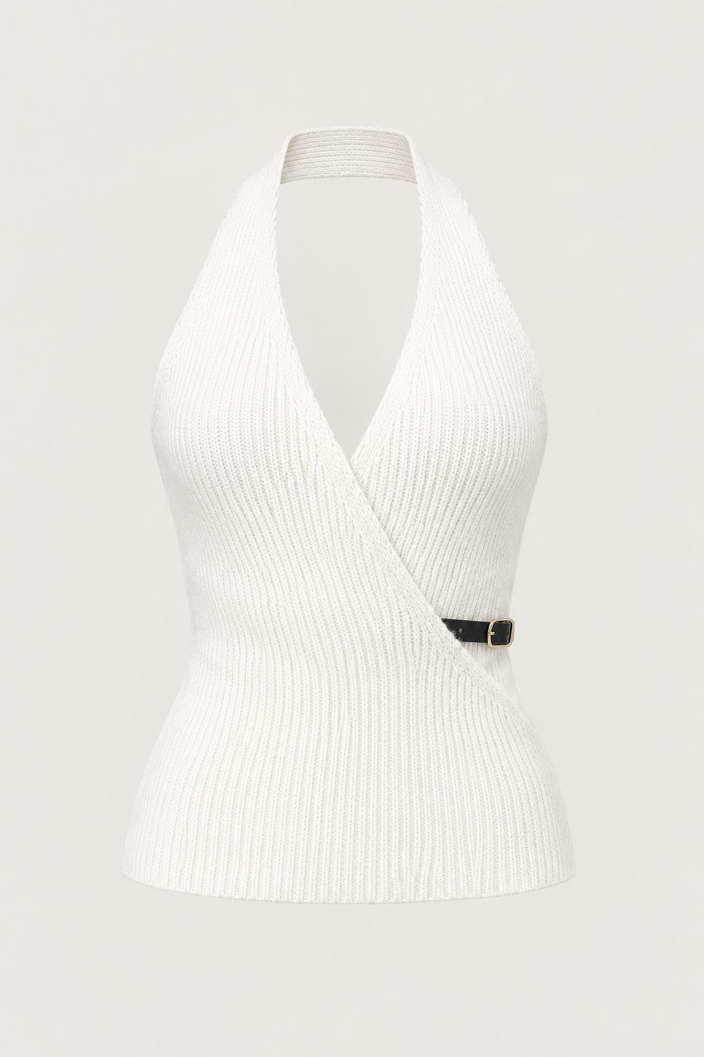 Kruvaze Halter Yaka Vizon Kemerli Top Bluz