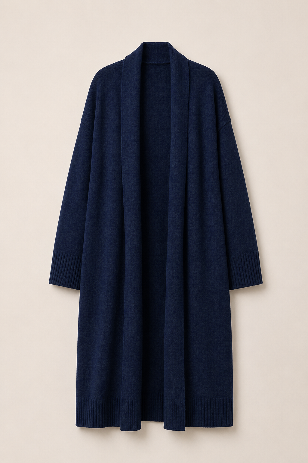 Kadın Krem Şal Yaka Uzun Triko Hırka