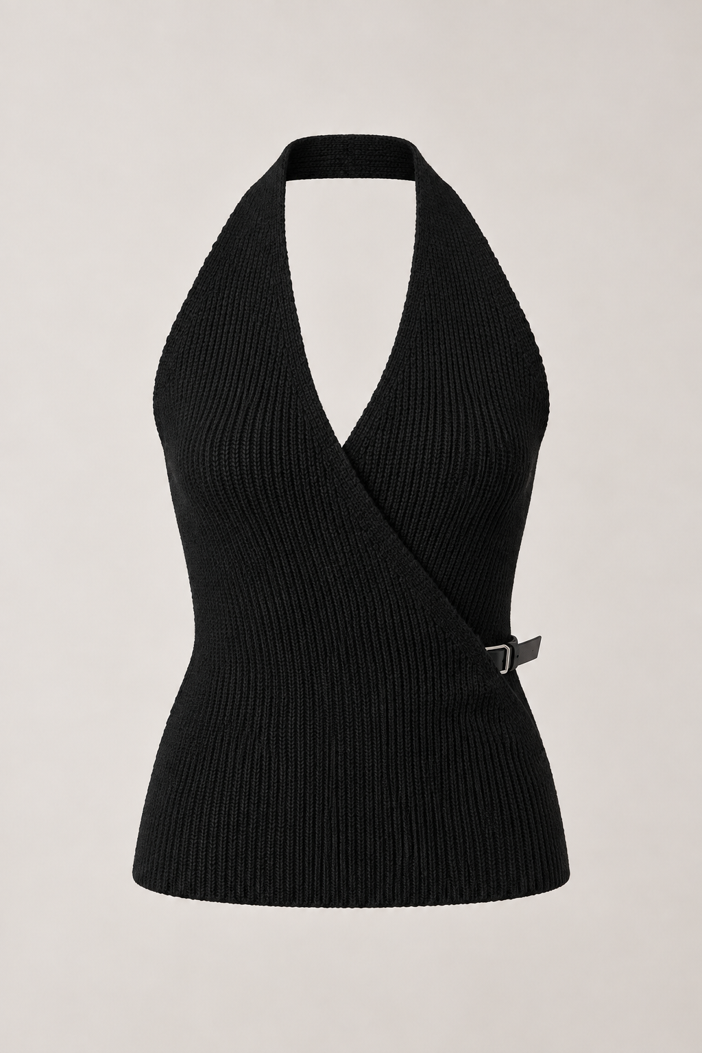 Kruvaze Halter Yaka Vizon Kemerli Top Bluz