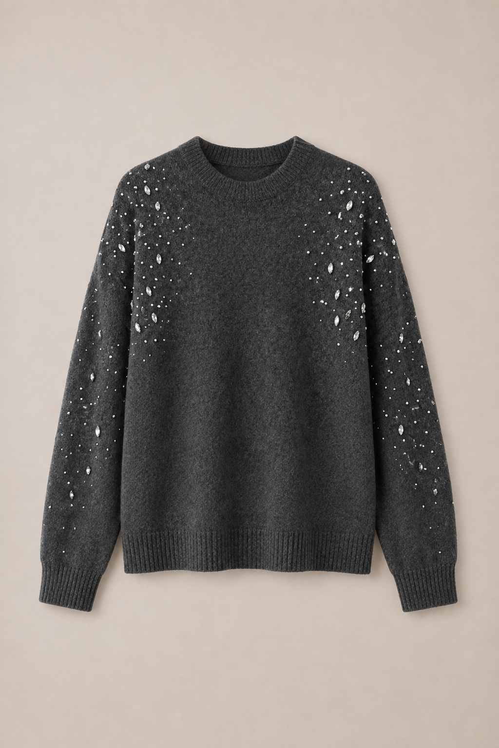 Bisiklet Yaka Taş Nakış İşlemeli Kazak