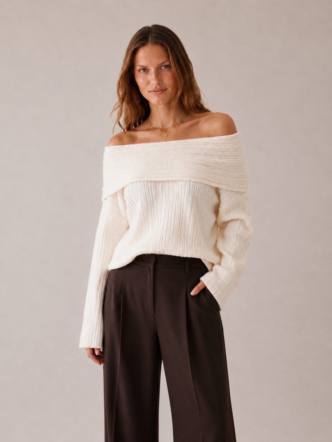 Omuz Açık Katlamalı Kazak