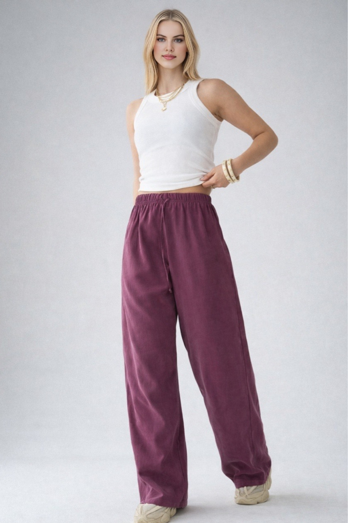 Kadın Bağcıklı Wide Leg Modal Pantolon