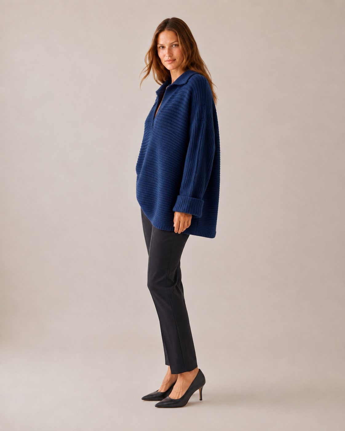 Polo Yaka Kol Detaylı Oversize Kazak
