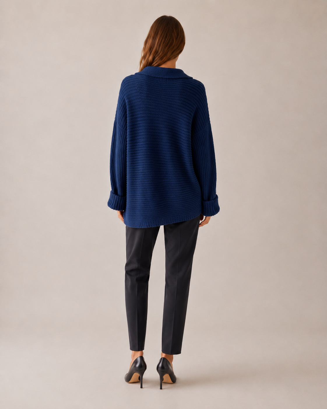 Polo Yaka Kol Detaylı Oversize Kazak