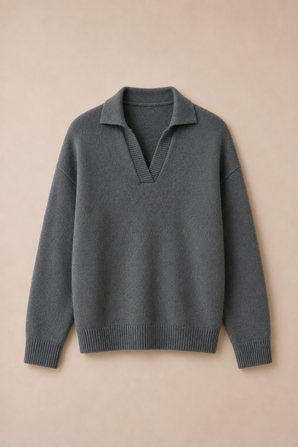 Gri Polo Yaka Basic Triko Kazak