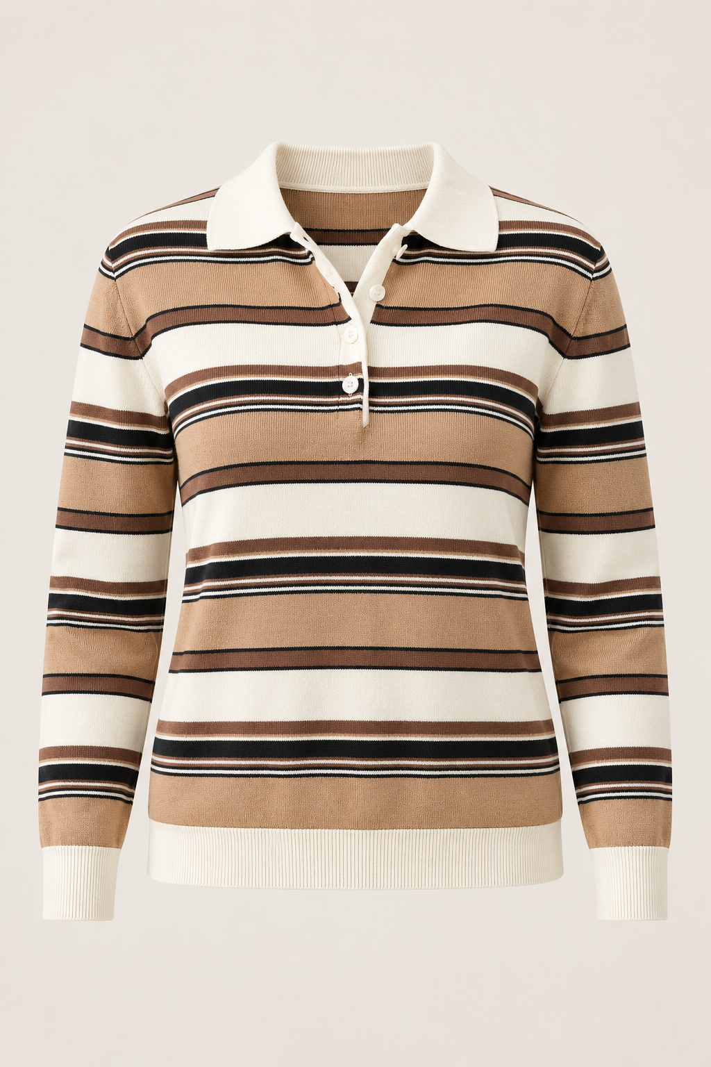 Kadın Camel Polo Yaka Düğmeli Oversize Kazak