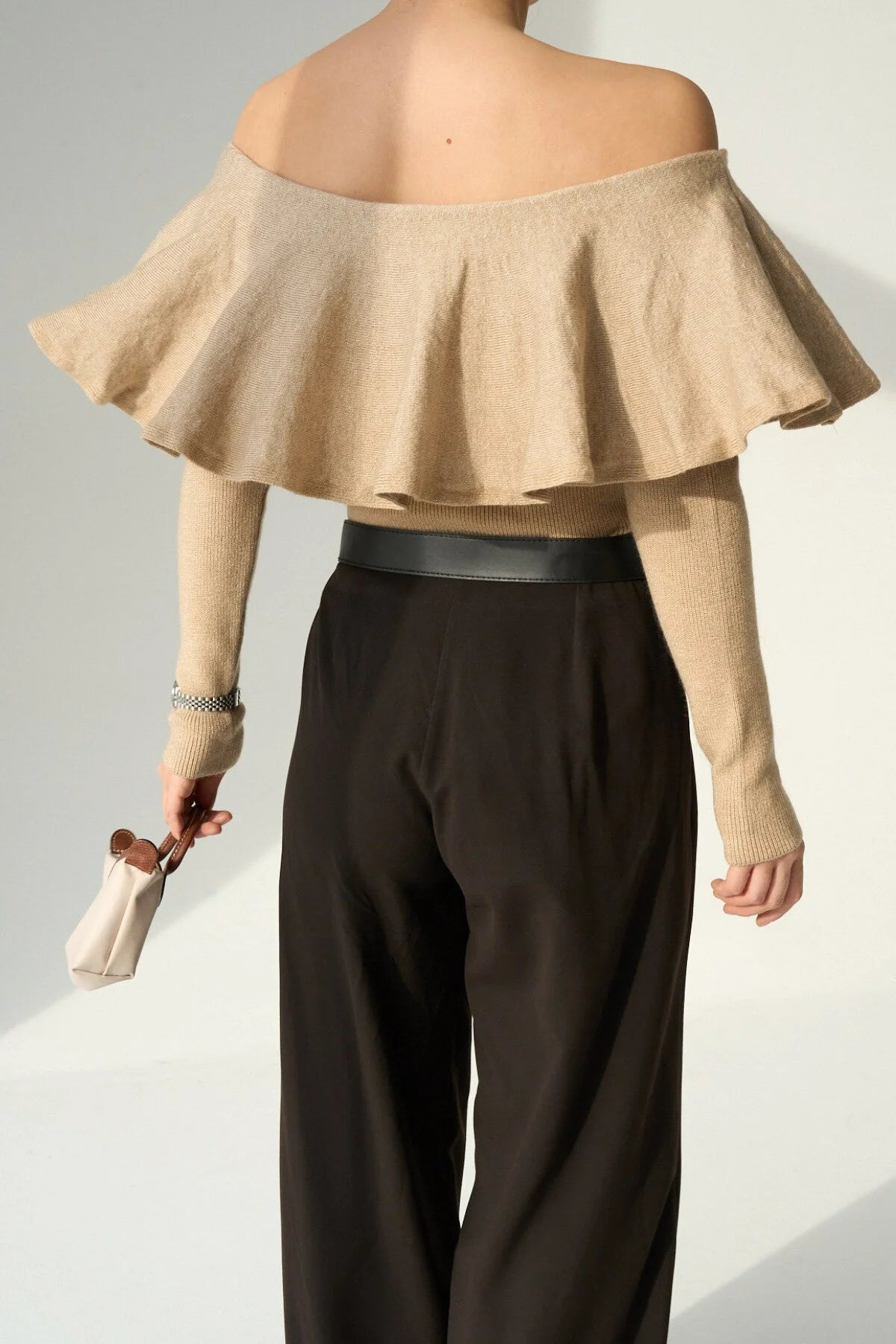 Kadın Farbalalı Omuzları Açık Kazak