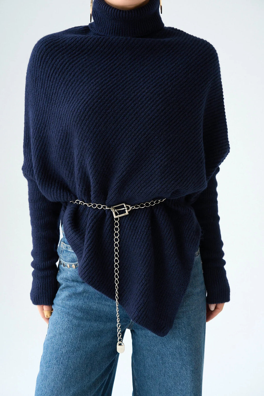 Balıkçı Yaka Asimetrik Kesim Kazak