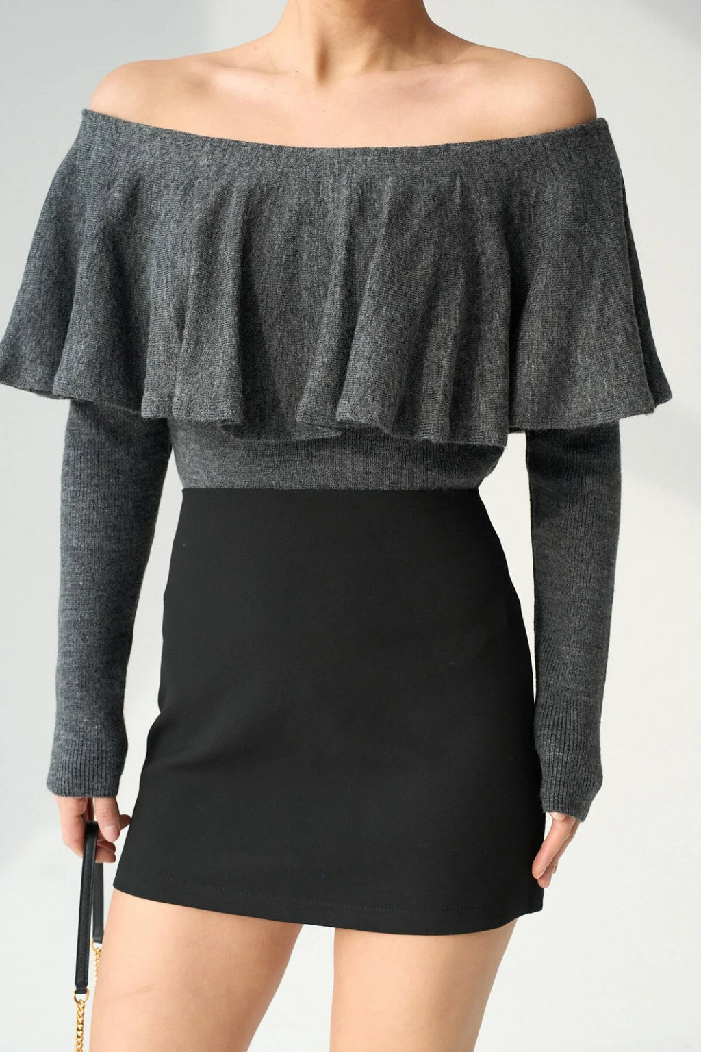 Kadın Farbalalı Omuzları Açık Kazak