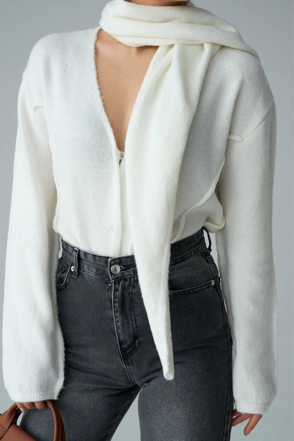 Kadın V Yaka Şal Detaylı Oversize Hırka