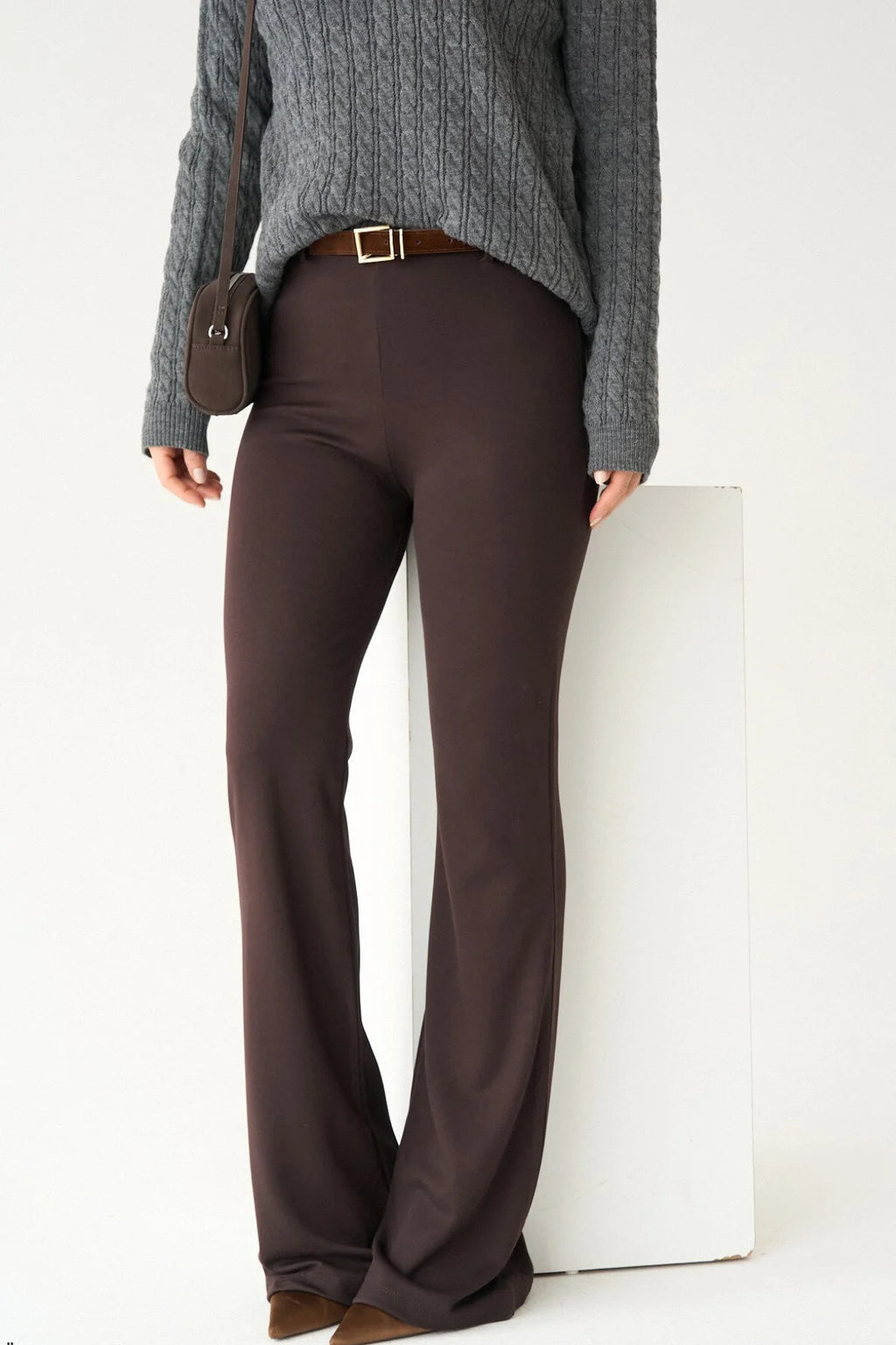 Kadın Kemer Detaylı İspanyol Paça Tayt Pantolon