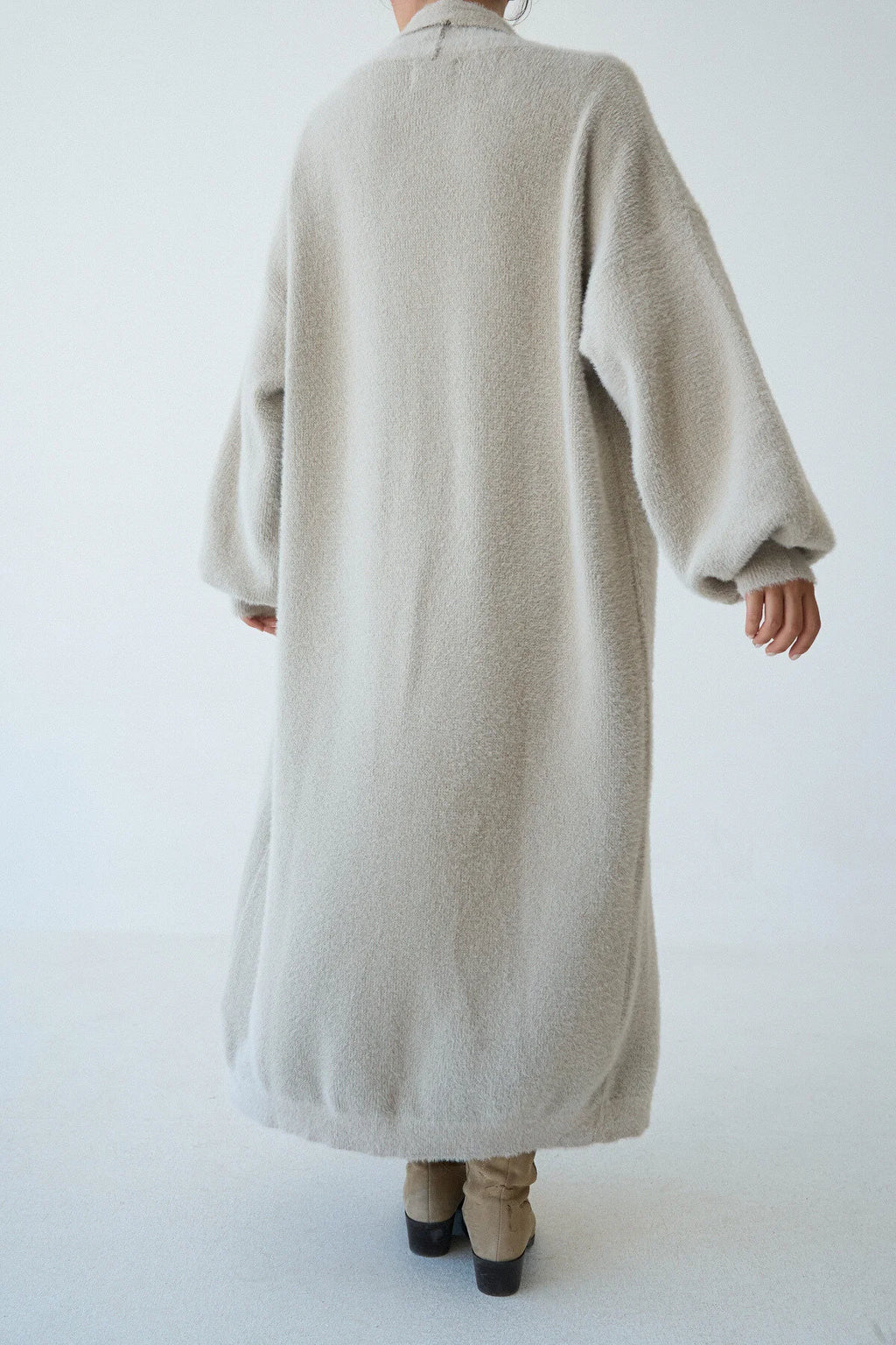 Kadın Şal Yaka Dokulu Balon Kol Uzun Salaş Hırka