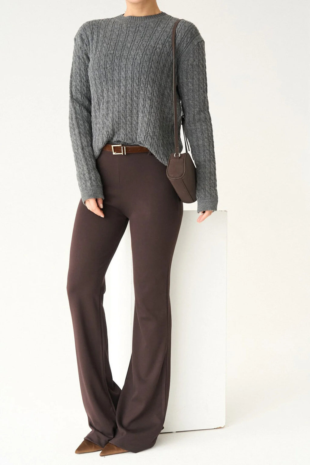 Kadın Kemer Detaylı İspanyol Paça Tayt Pantolon