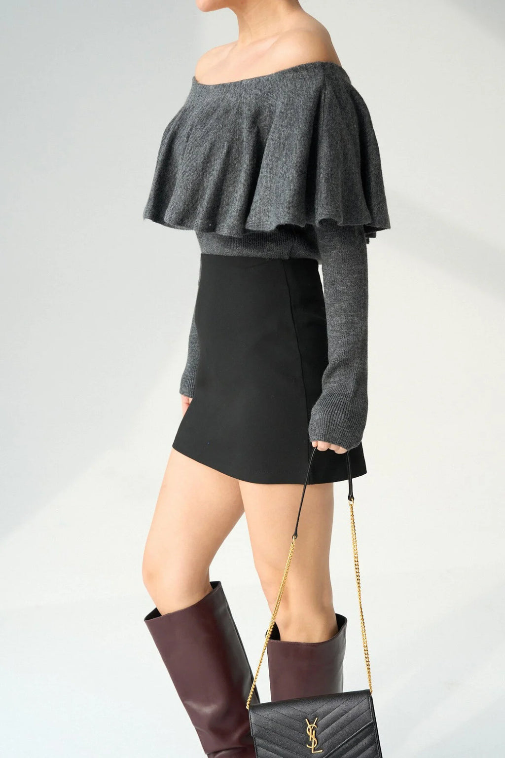 Kadın Farbalalı Omuzları Açık Kazak