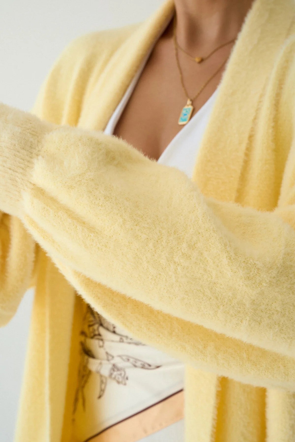 Kadın Şal Yaka Dokulu Balon Kol Uzun Salaş Hırka