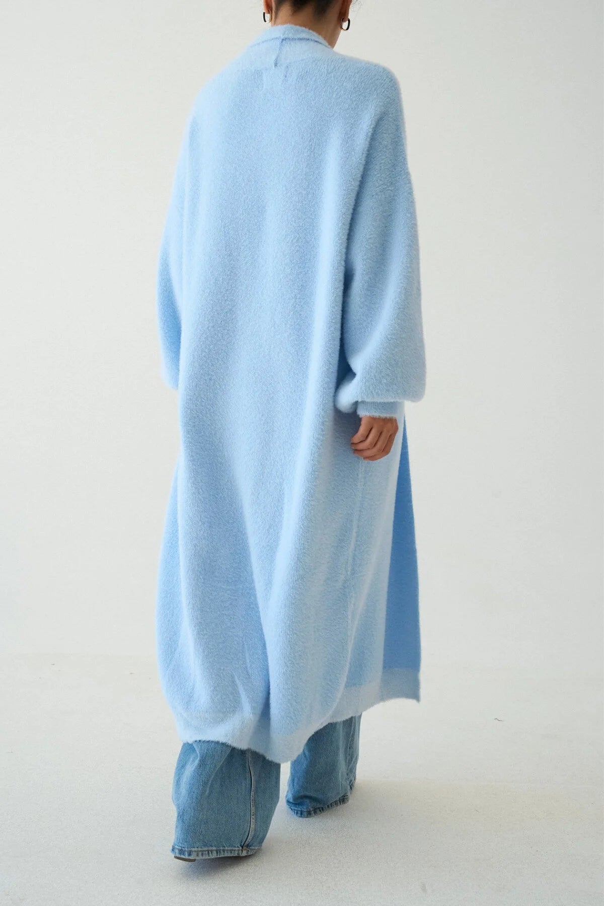 Kadın Şal Yaka Dokulu Balon Kol Uzun Salaş Hırka