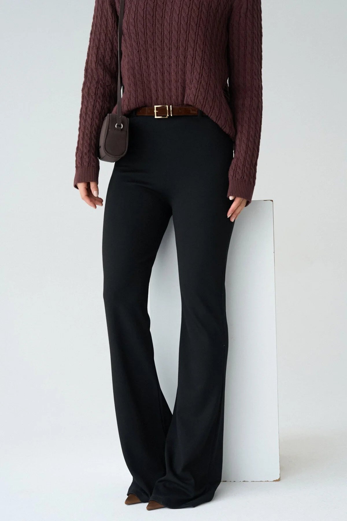 Kadın Kemer Detaylı İspanyol Paça Tayt Pantolon