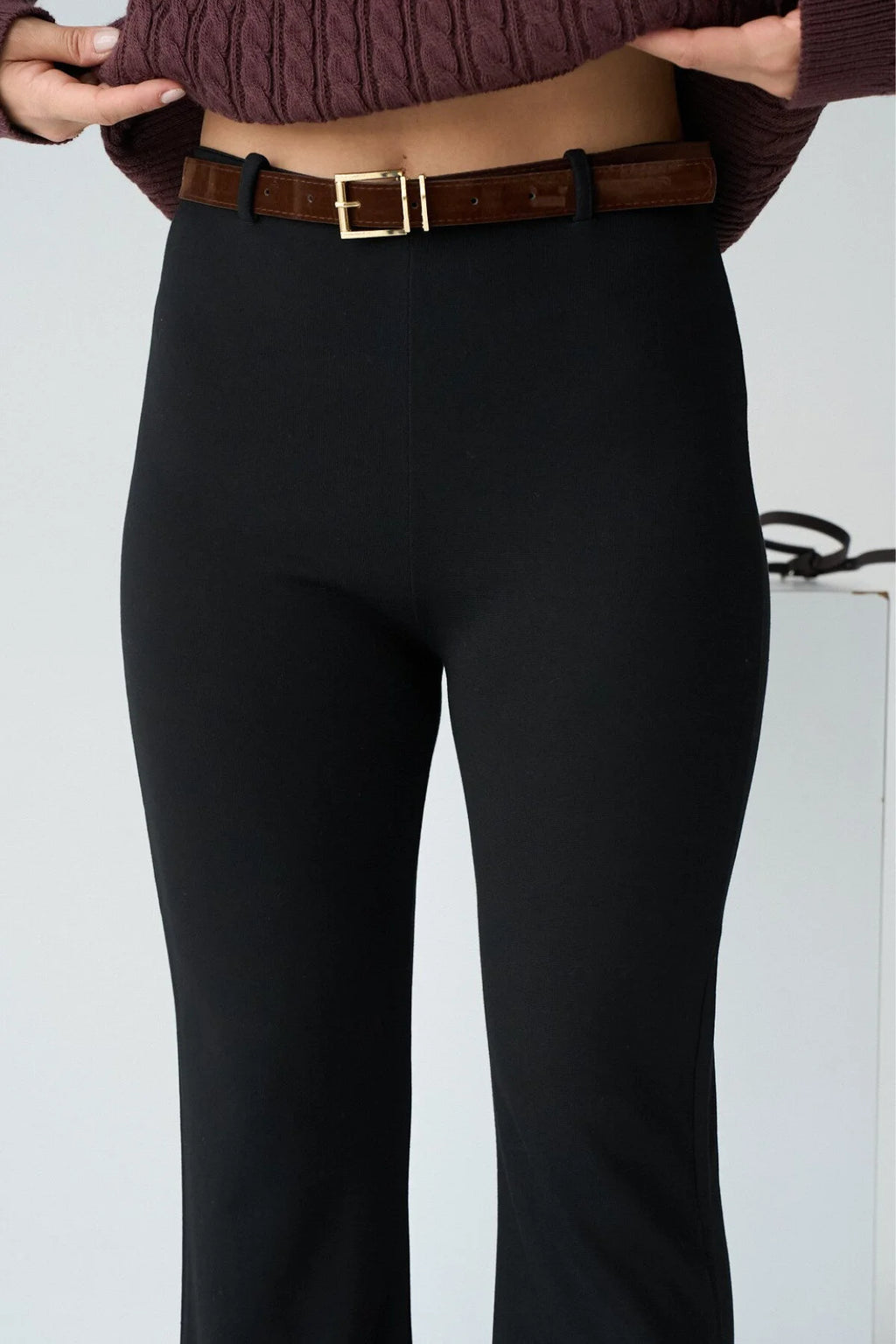 Kadın Kemer Detaylı İspanyol Paça Tayt Pantolon