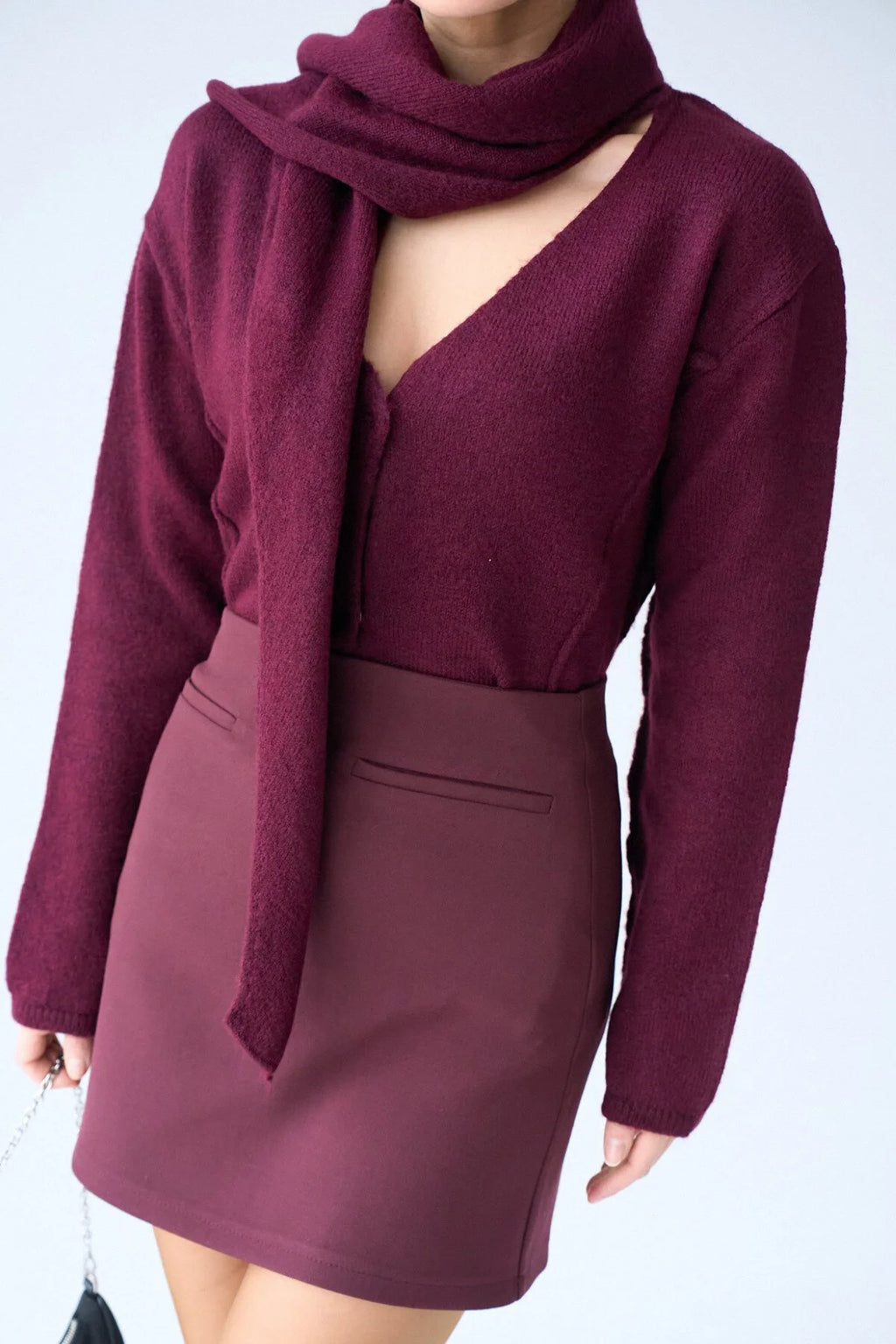 Kadın V Yaka Şal Detaylı Oversize Hırka