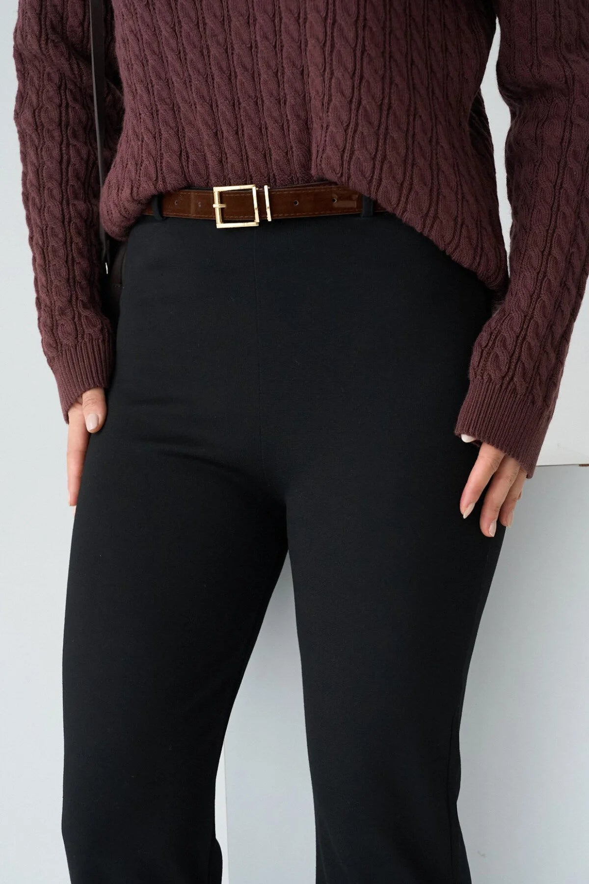 Kadın Kemer Detaylı İspanyol Paça Tayt Pantolon