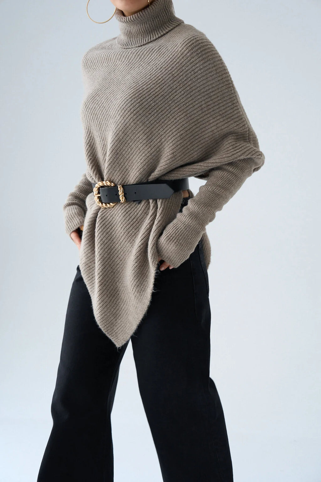 Balıkçı Yaka Asimetrik Kesim Kazak