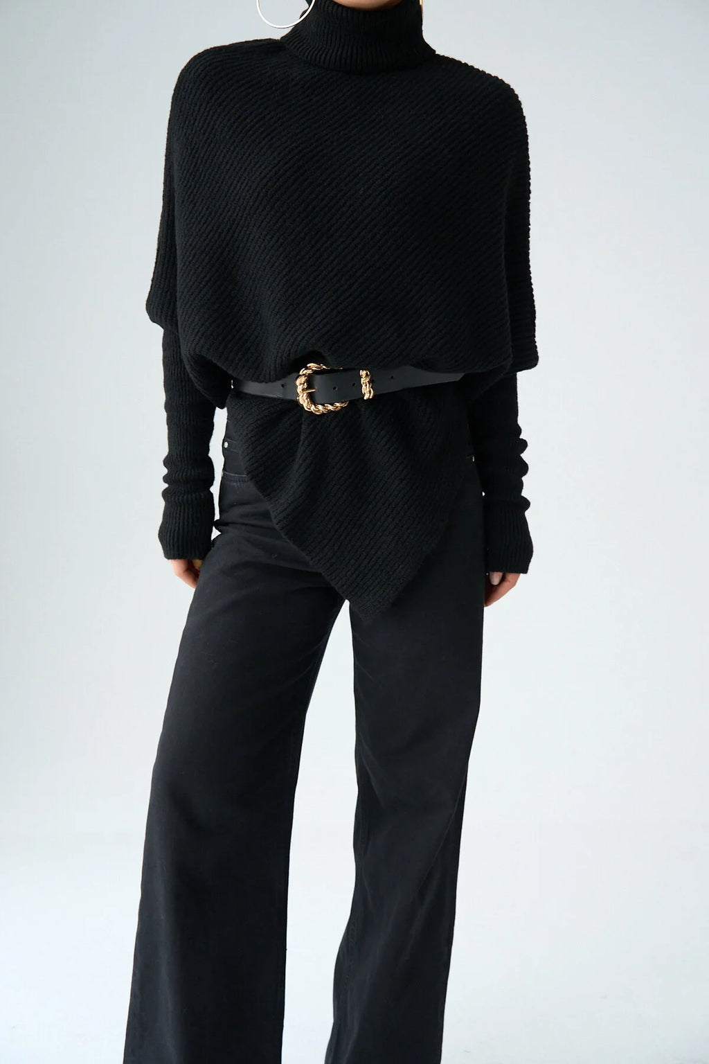 Balıkçı Yaka Asimetrik Kesim Kazak