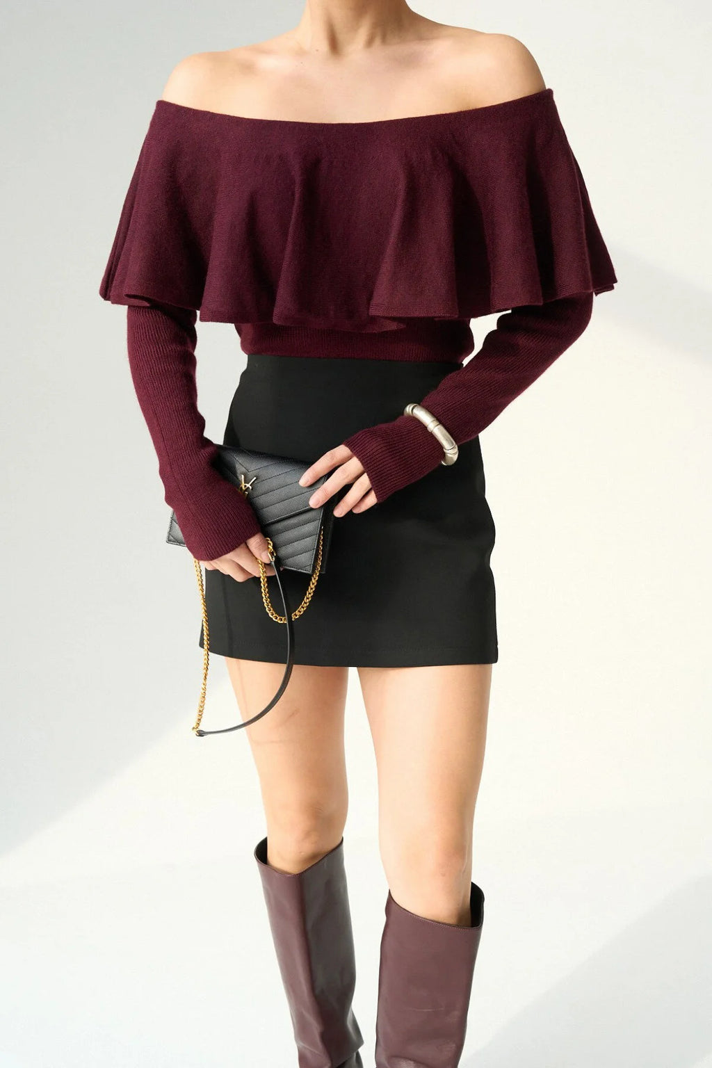 Kadın Farbalalı Omuzları Açık Kazak