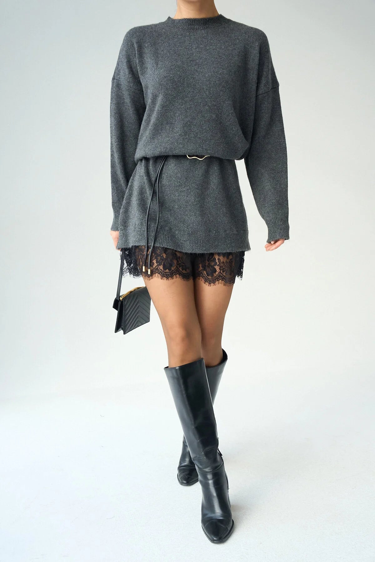 Kadın Bisiklet Yaka Ucu Dantelli Elbise