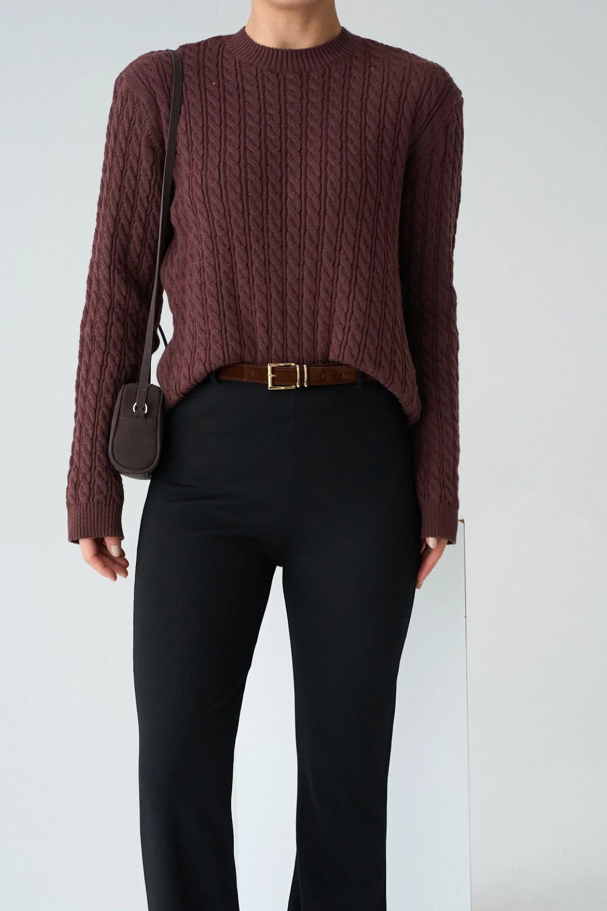 Kadın Kemer Detaylı İspanyol Paça Tayt Pantolon