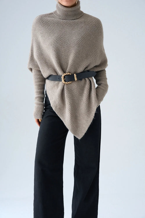 Balıkçı Yaka Asimetrik Kesim Kazak