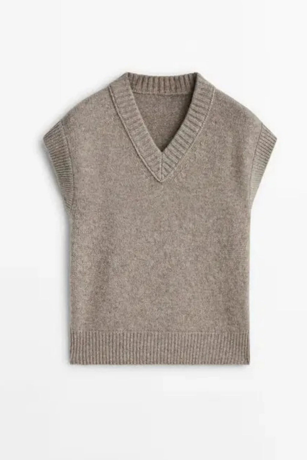 Kadın V Yaka Fitilli Kenarlı Kolsuz Süveter