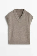 Kadın V Yaka Fitilli Kenarlı Kolsuz Süveter