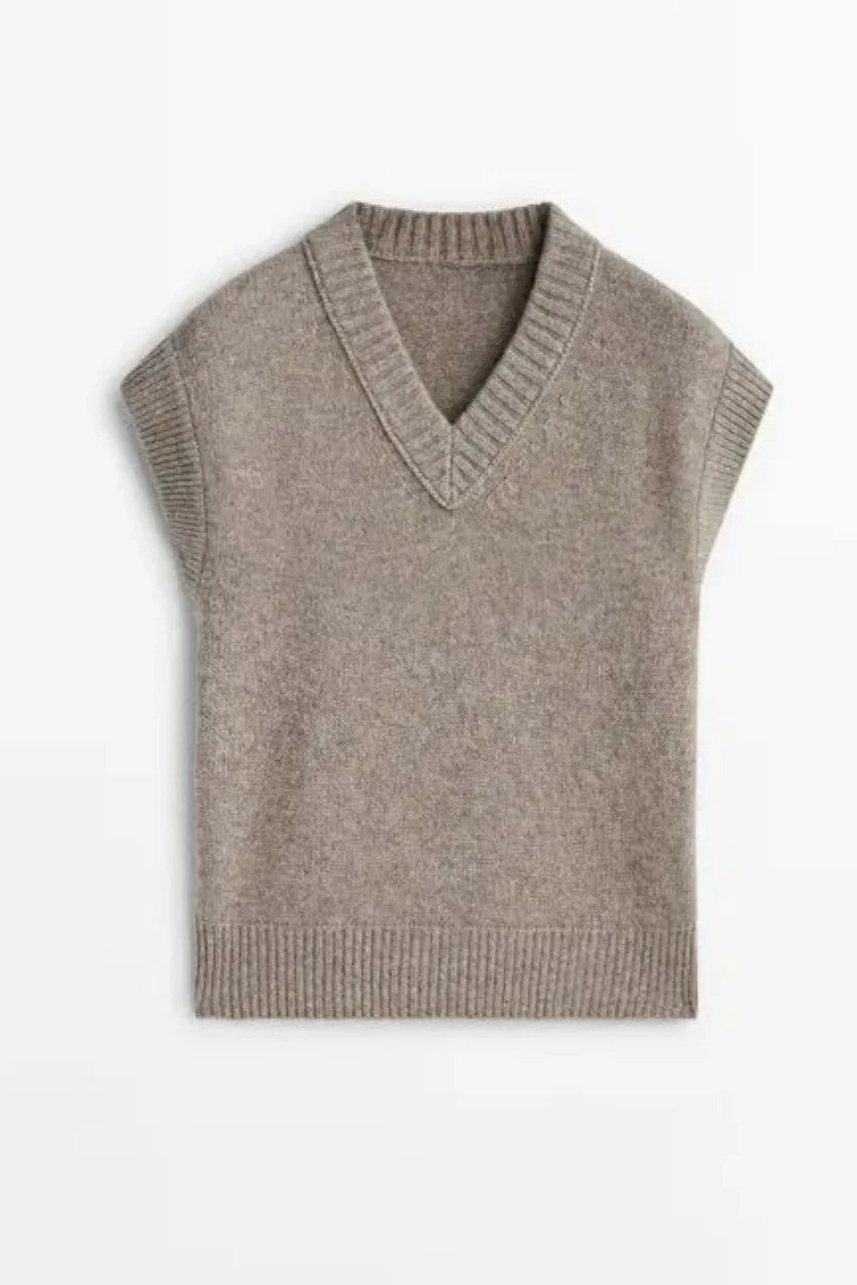 Kadın V Yaka Fitilli Kenarlı Kolsuz Süveter