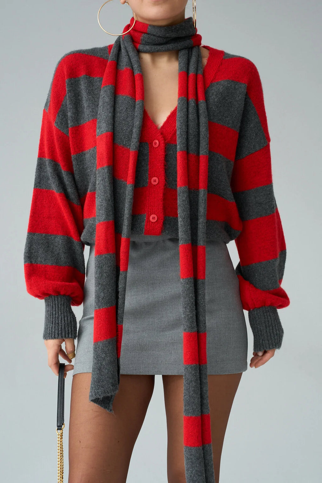 Kadın Çizgili Şal Aksesuarlı Hırka