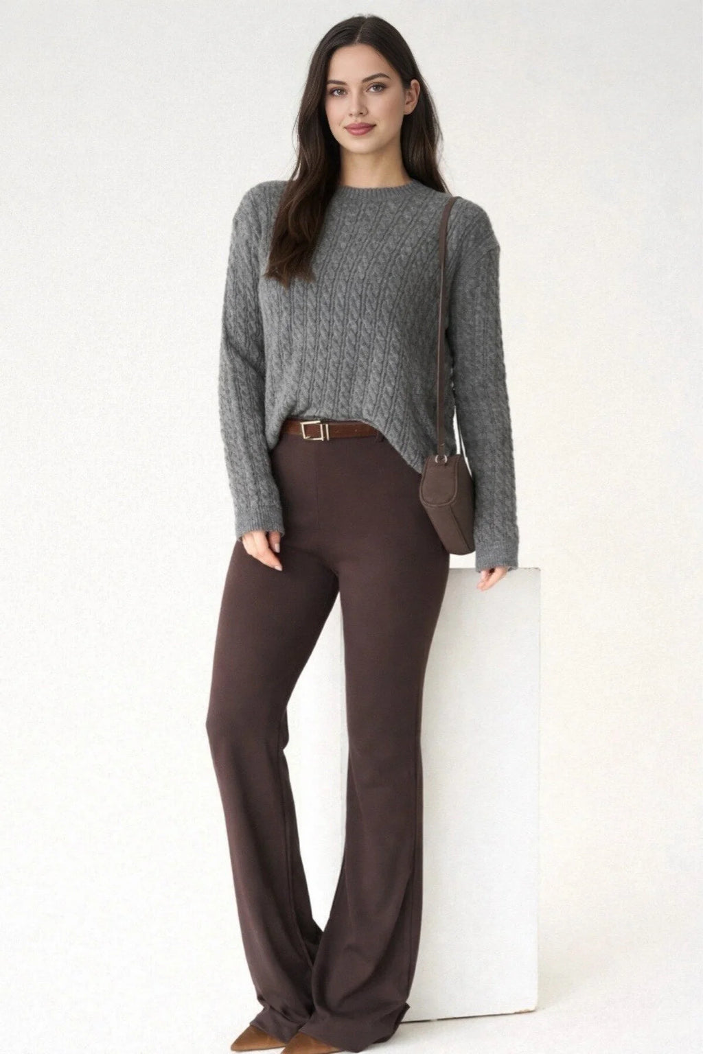 Kadın Kemer Detaylı İspanyol Paça Tayt Pantolon