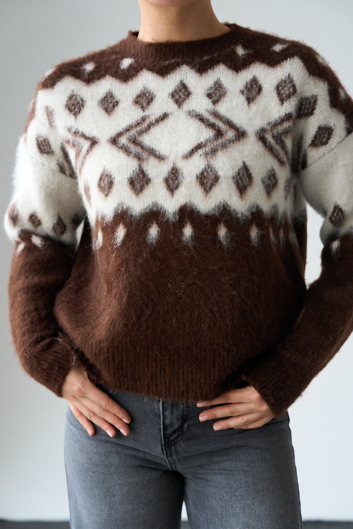 Kadın Bisiklet Yaka Desenli Şardonlu Triko Kazak