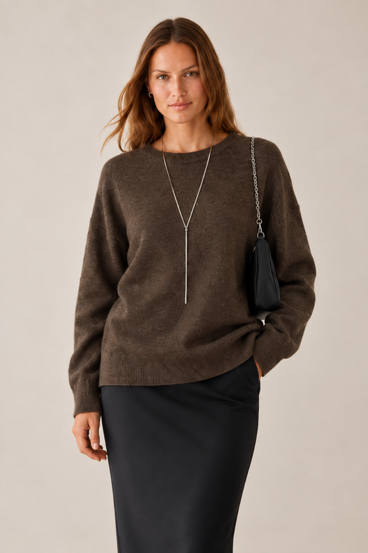Bisiklet Yaka Basic Oversize Kazak