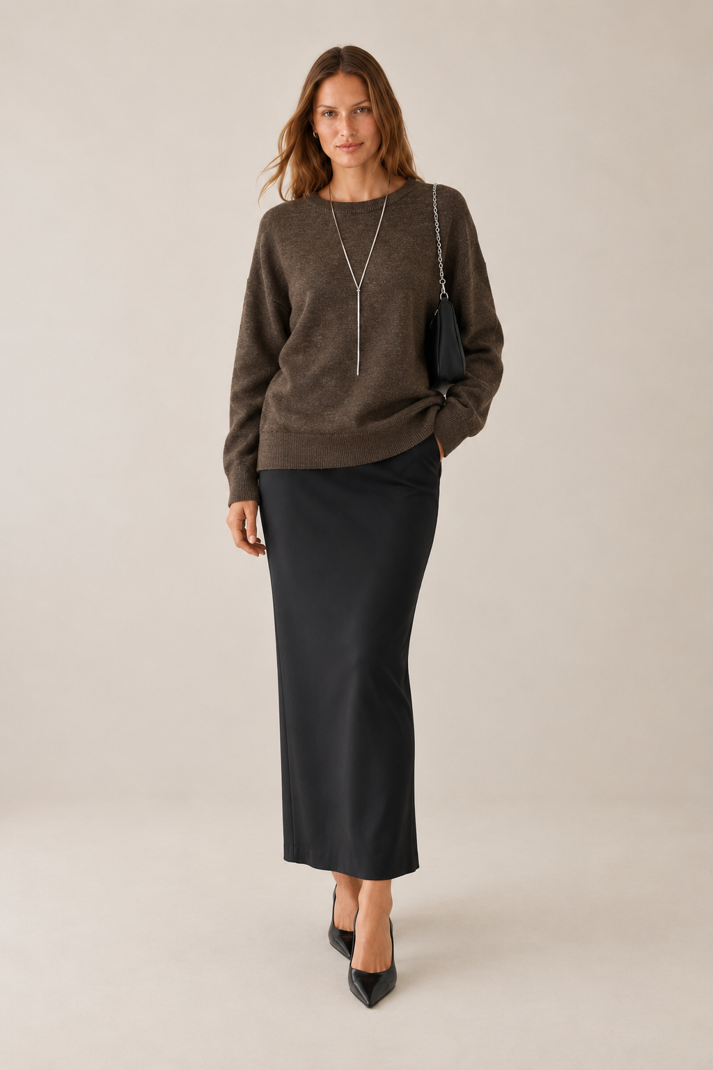 Bisiklet Yaka Basic Oversize Kazak