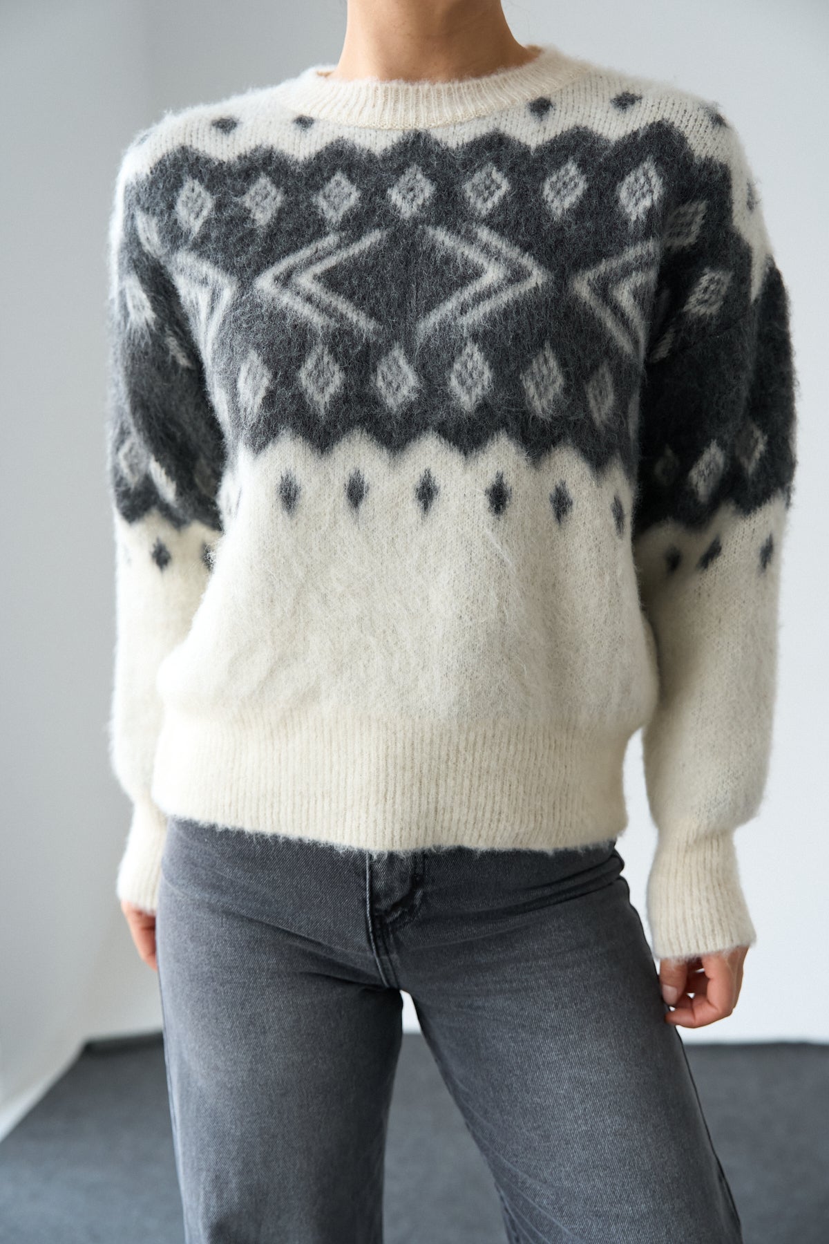 Kadın Bisiklet Yaka Desenli Şardonlu Triko Kazak