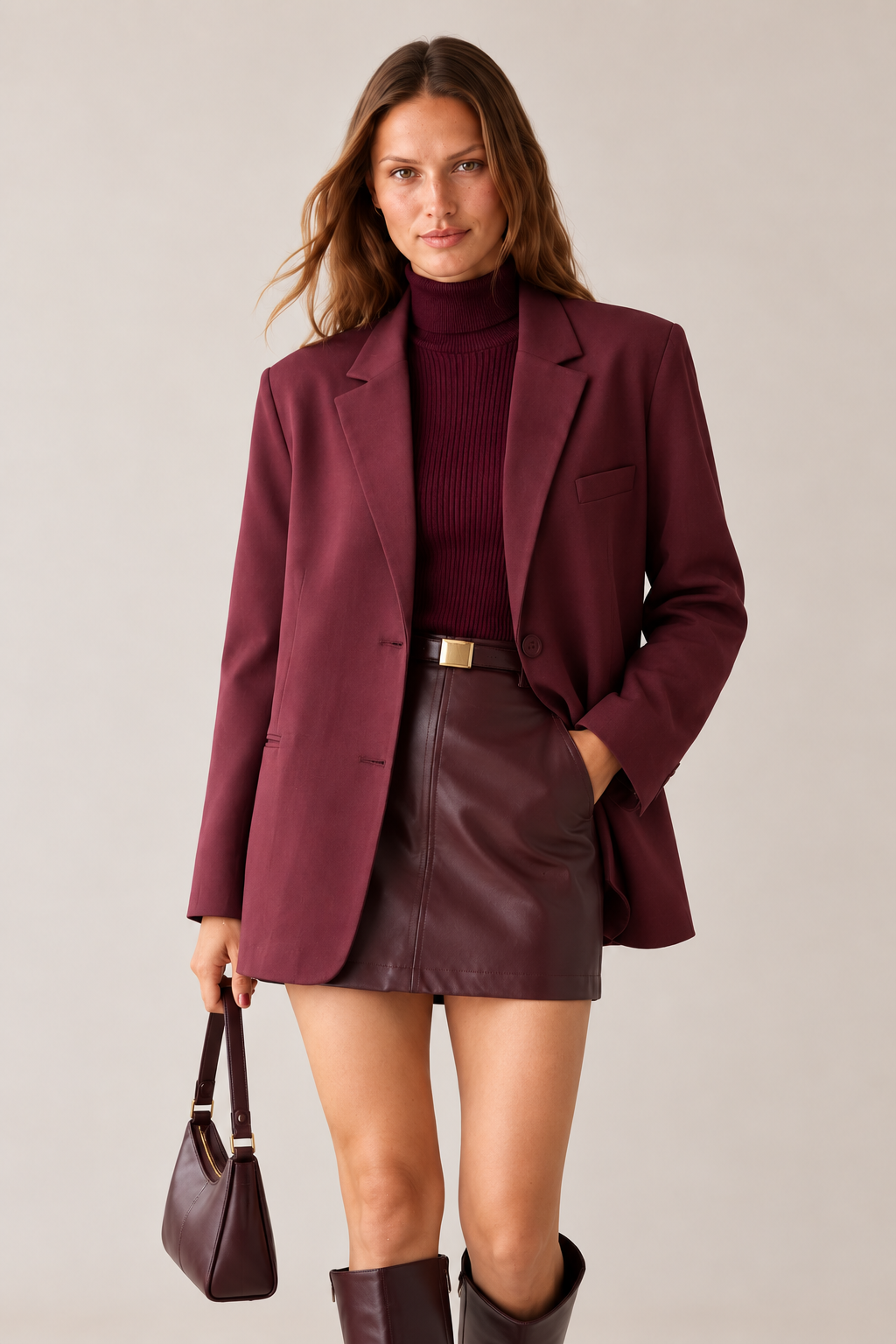 Kadın Acı Kahve Kruvaze Yaka Çift Düğmeli Blazer Ceket