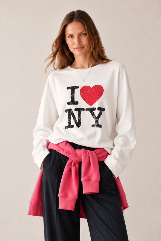 Bisiklet Yaka Baskılı Pamuklu Tişört Sweatshirt