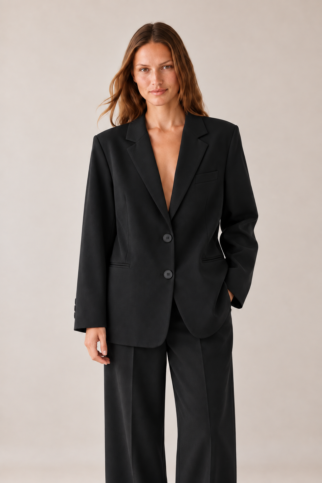 Kadın Acı Kahve Kruvaze Yaka Çift Düğmeli Blazer Ceket