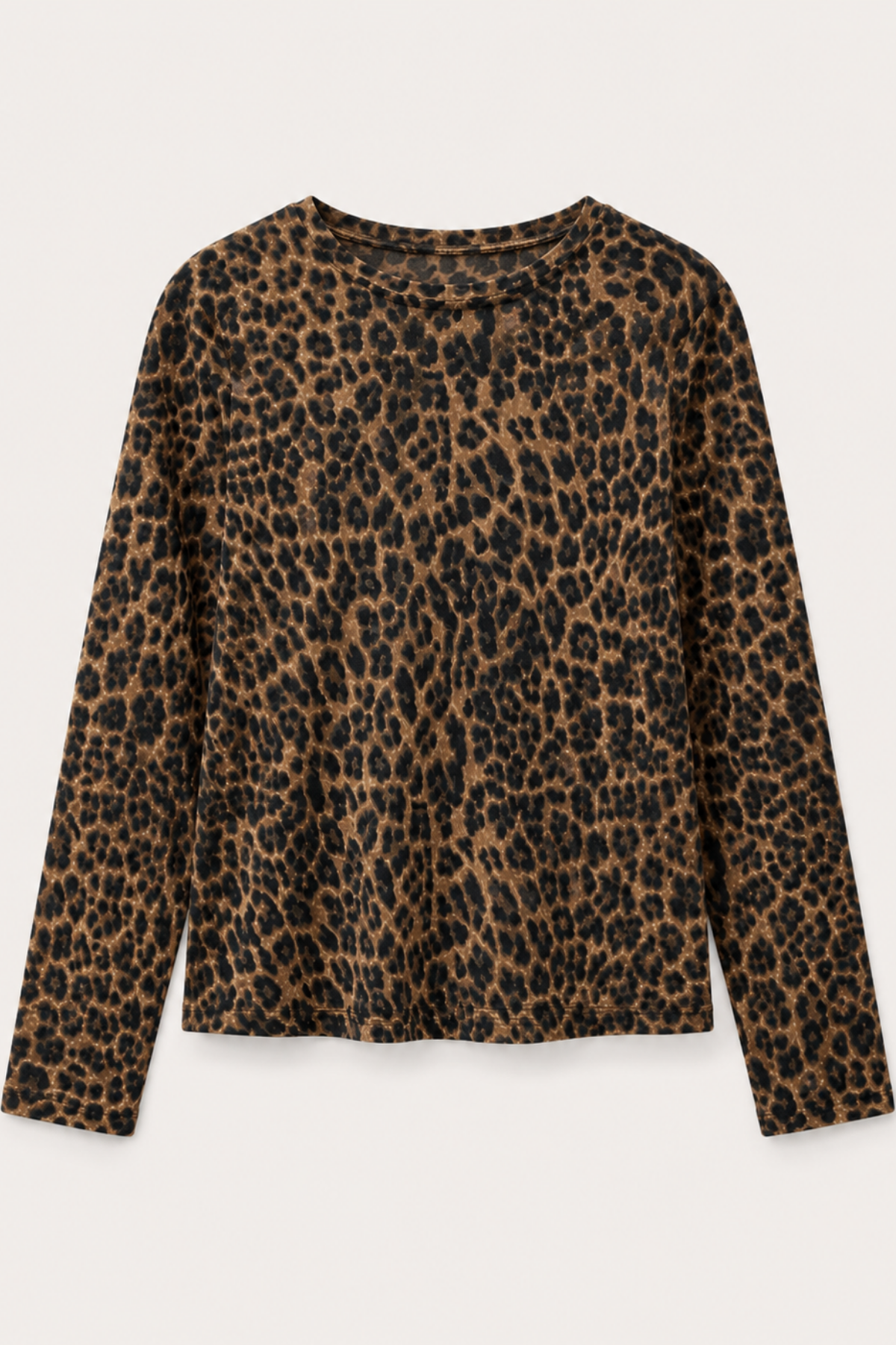Kadın Kahve Bisiklet Yaka Leopar Desenli Oversize Bluz