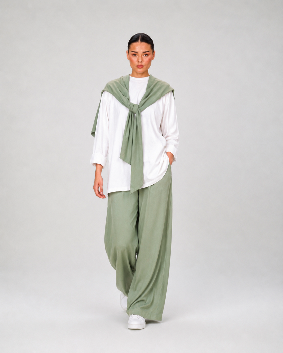 Kadın Şal Detaylı Pantolonlu 3'lü Modal Takım