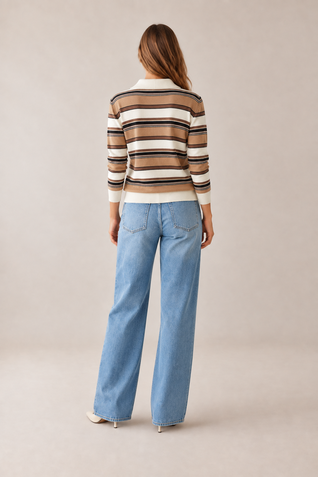 Kadın Camel Polo Yaka Düğmeli Oversize Kazak